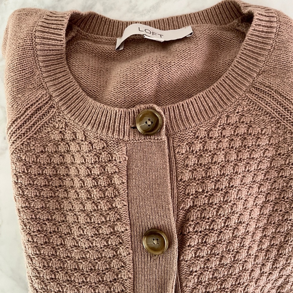 Loft Wool Blend Camel Cardigan Button Front Fully Fashioned Knit Sweater M - New